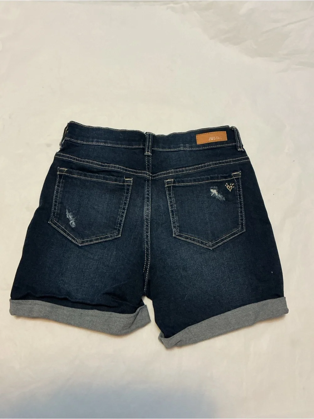 Justice button fly denim shorts size 16, like new